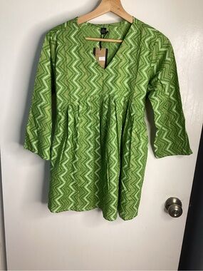 Green Zigzag V-Neck Tunic with Empire Waist XL